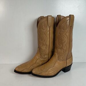 Dan Post Blonde Ostrich Leg Cowboy Boots 9 D Exotic